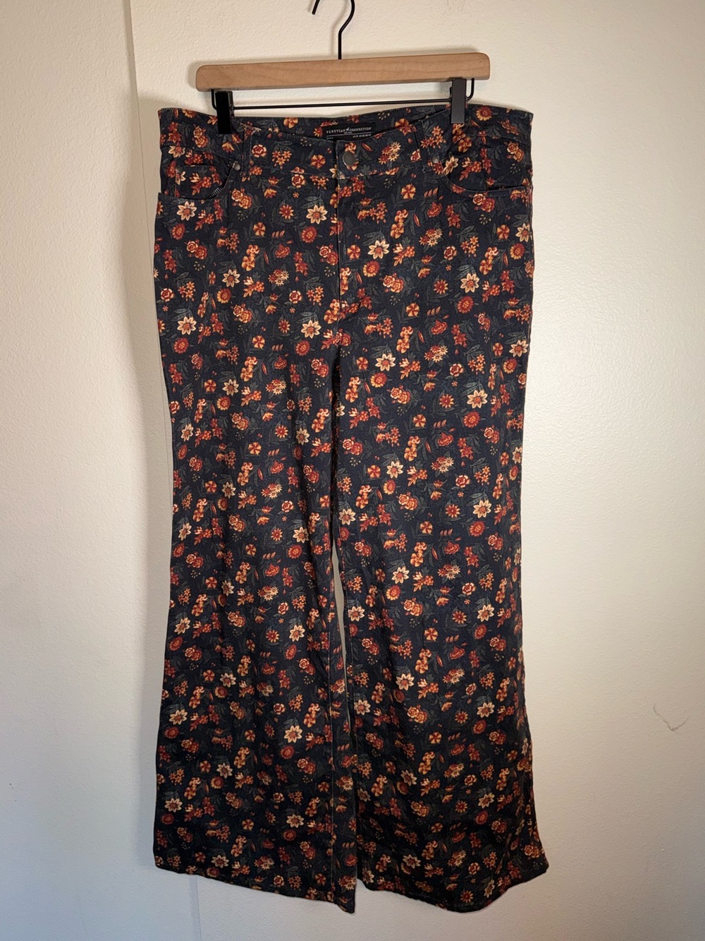 PERUVIAN CONNECTIONS floral plus size designer cottagecore wide leg pants 16